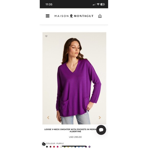 Pôles Maison Montagut 100% Wool V-Neck Sweater, Purple, Size XXL - Picture 1 of 11